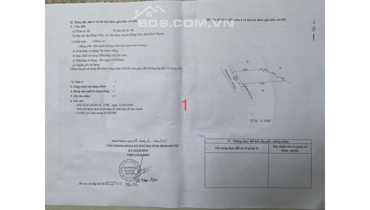 Tân Hòa - Đồng Phú. Đất giáp tuyến 2. 1000m2 lên thổ cư được